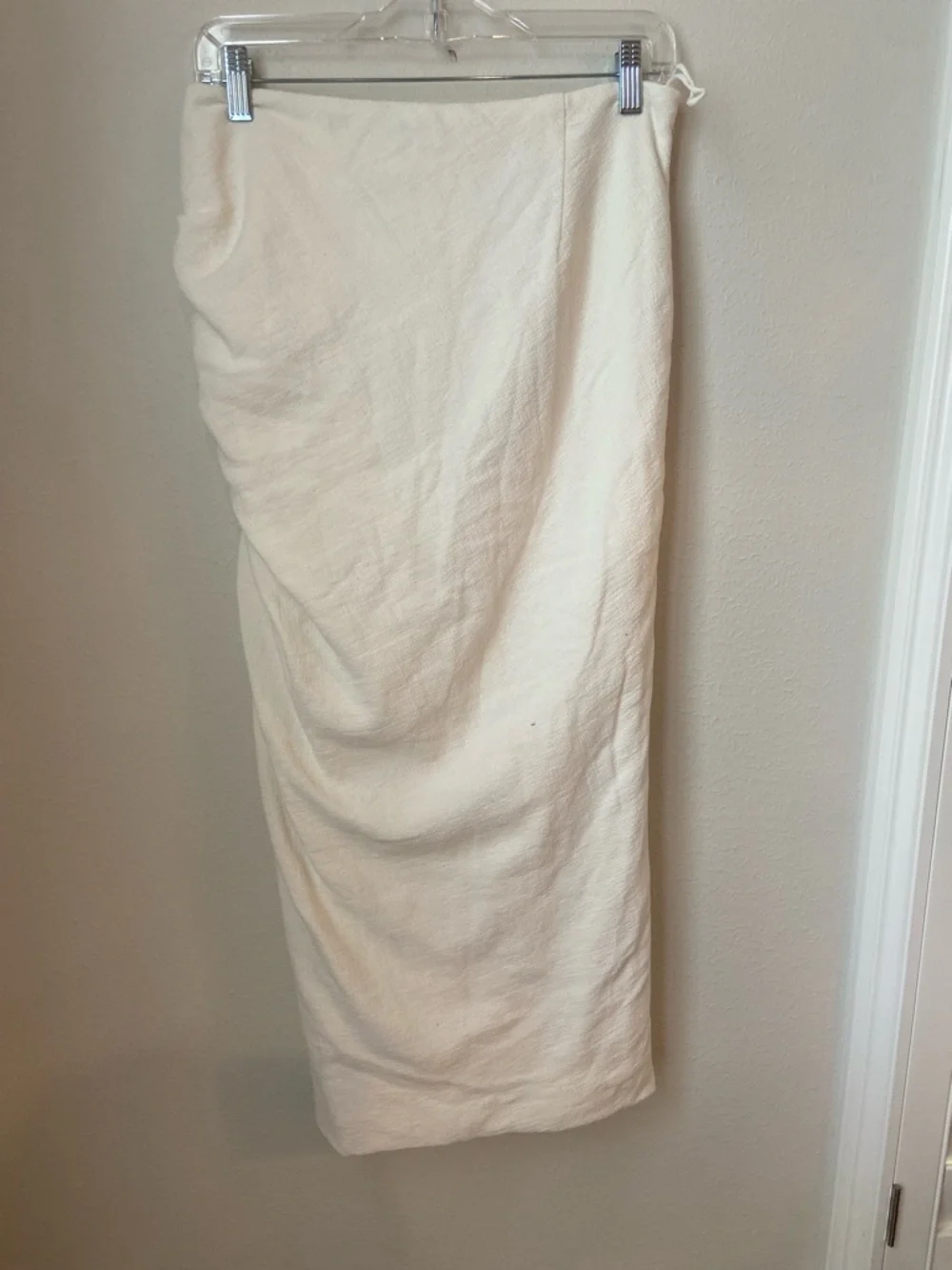 Jonathan Simkhai Hayden Ivory Ruched Midi Skirt Side Slit Size 6 - Picture 6 of 10